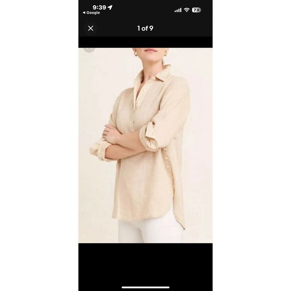 J. McLaughlin | Beige Linen Button Detail Tunic Blouse | Medium - Picture 4 of 12